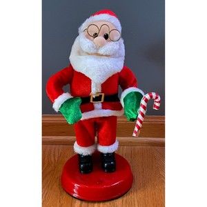Gemmy Christmas Dancing Singing Santa Spinning Candy Cane Let It Snow WORKS RARE